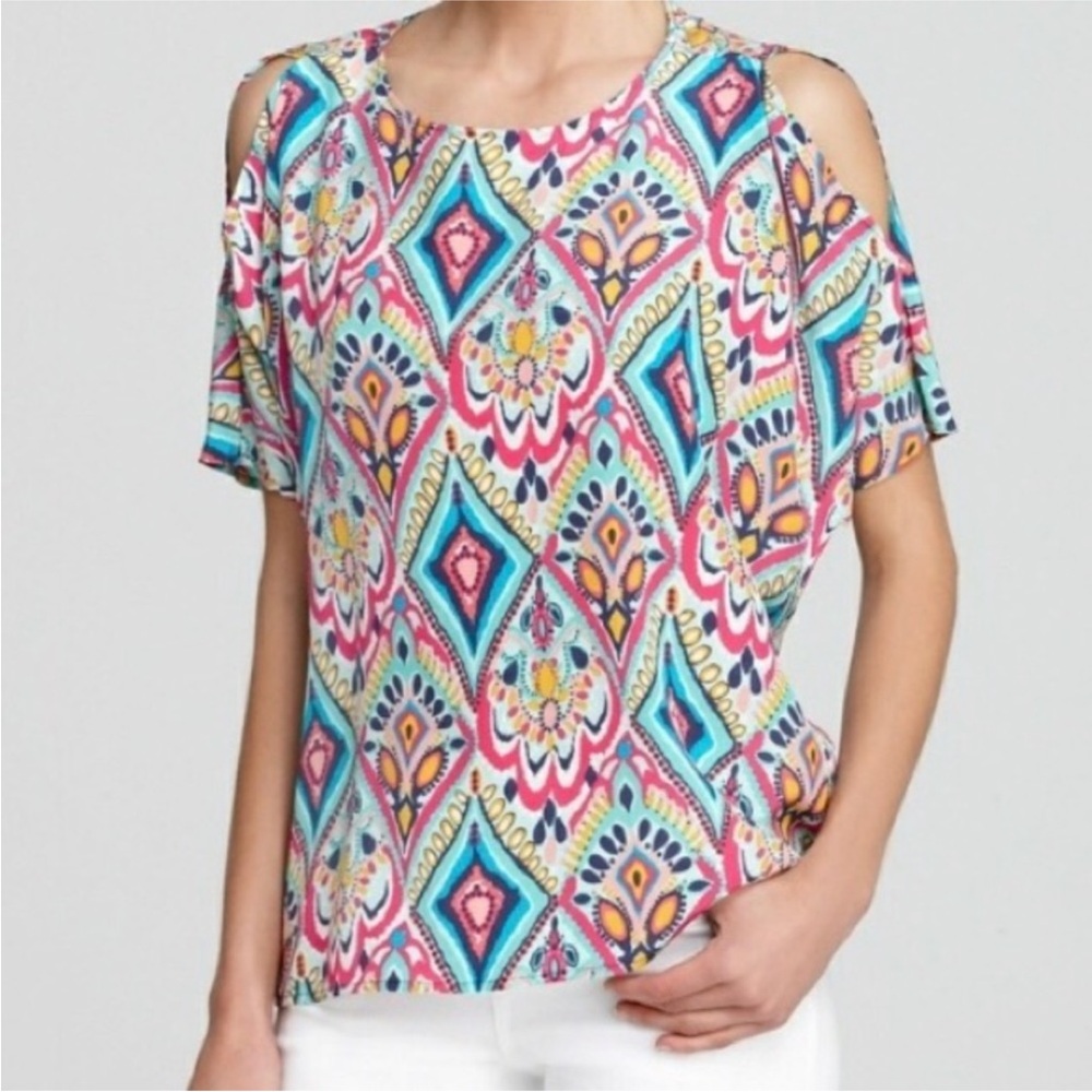 Lilly Pulitzer | Crown Jewels Trace Cold Shoulder Silk Blouse - Colorful